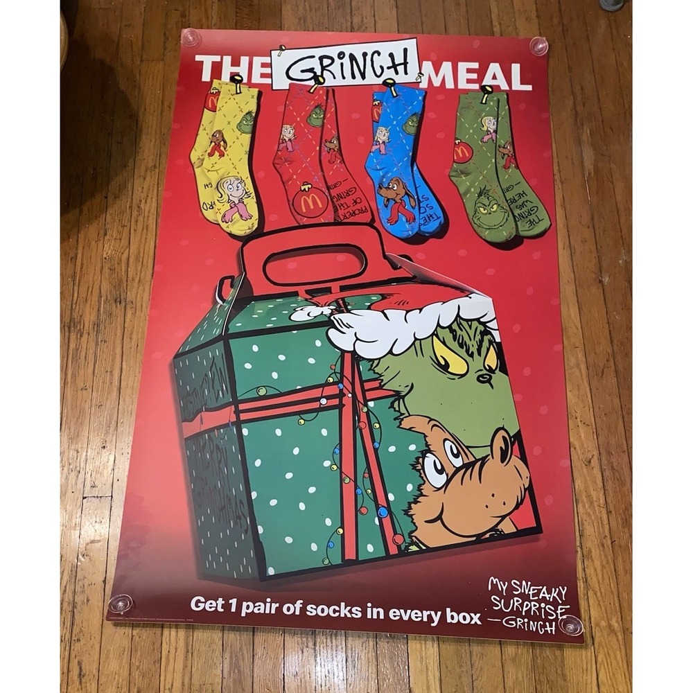 McDonald's The Grinch Meal 35x55 Vinyl Poster W/ Window Hangers.